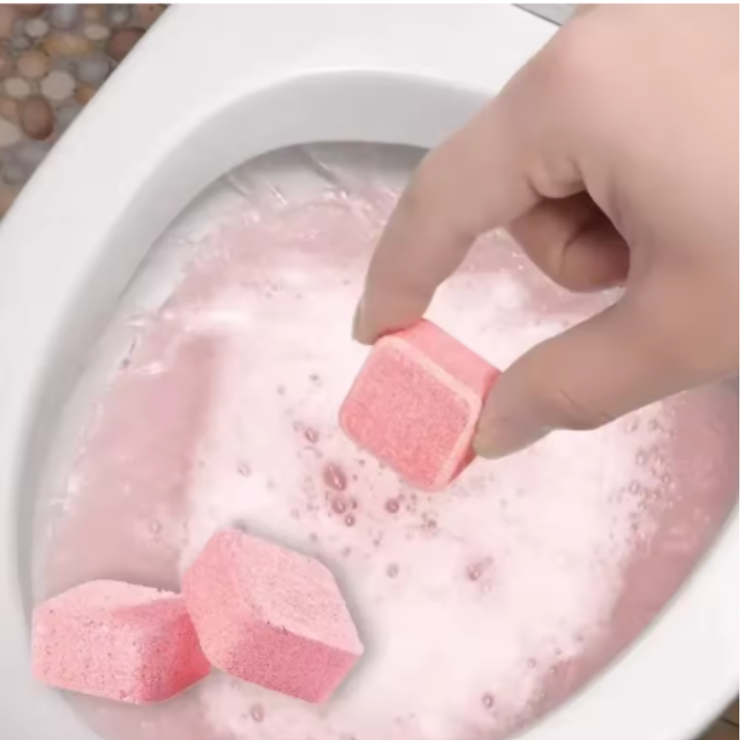 Foaming powder tablets for deep internal toilet cleaning